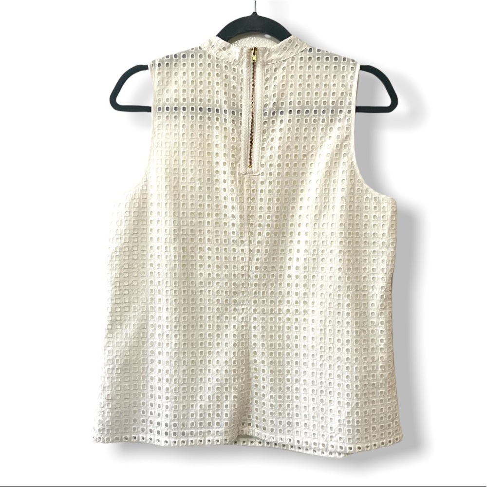 J. Crew Cream Eyelet Sleeveless Mock Neck Blouse - Picture 5 of 5